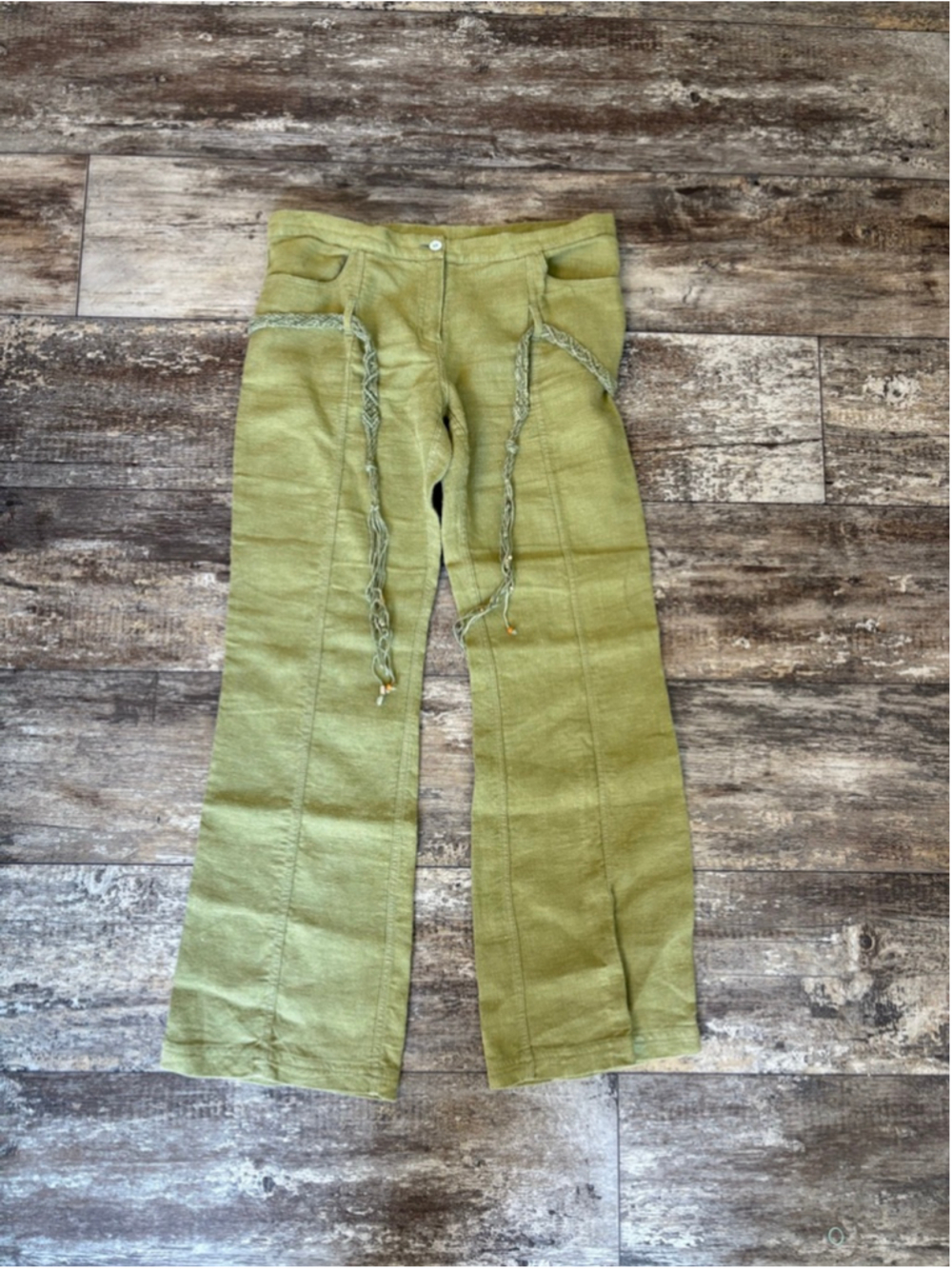 Ecolution 100% Hemp Green Boho Pants Braided Beaded Belt Medium
